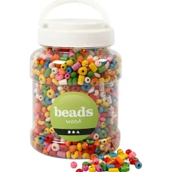 Træperler, dia. 5-8 mm, hulstr. 1,5 mm, ass. farver, kinesisk bærtræ, 175 g, 400ml