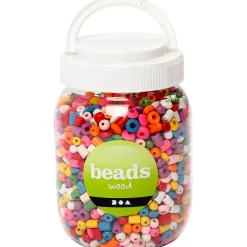 Træperler, dia. 5-8 mm, hulstr. 1,5 mm, ass. farver, kinesisk bærtræ, 175 g, 400ml