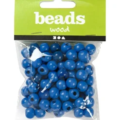 Træperler, dia. 8 mm, hulstr. 2 mm, blå, 15g, ca. 80 stk