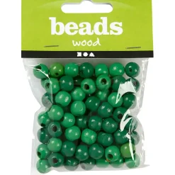 Træperler, dia. 12 mm, hulstr. 3 mm, grøn, 22g, ca. 40 stk.