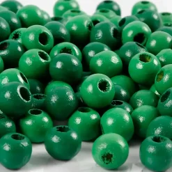 Træperler, dia. 8 mm, hulstr. 2 mm, grøn, 15g, ca. 80 stk.