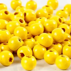Træperler, dia. 8 mm, hulstr. 2 mm, gul, 15g, ca. 100 stk.