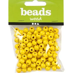 Træperler, dia. 8 mm, hulstr. 2 mm, gul, 15g, ca. 100 stk.