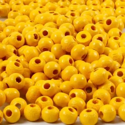 Træperler, dia. 5 mm, hulstr. 1,5 mm, gul, 6g, ca. 180 stk.