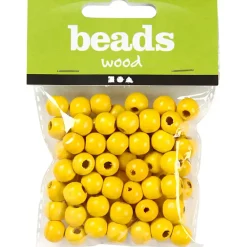 Træperler, dia. 12 mm, hulstr. 3 mm, gul, 22g, ca. 40 stk.