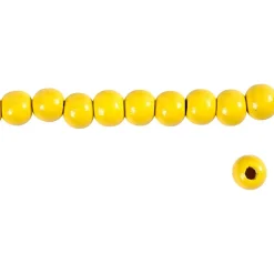 Træperler, dia. 10 mm, hulstr. 3 mm, gul, 20g, ca. 70 stk.