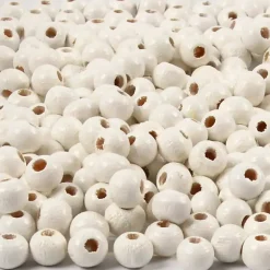 Træperler, dia. 5 mm, hulstr. 1,5 mm, hvid, 6g, ca. 180 stk.