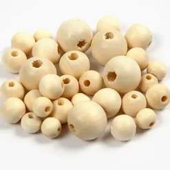 Træperler, dia. 8+10+12+15 mm, hulstr. 2-3 mm, kinesisk bærtræ, 175 g, 400ml