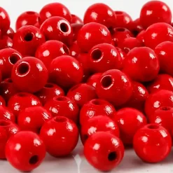 Træperler, dia. 8 mm, hulstr. 2 mm, rød, 15g, ca. 100 stk.