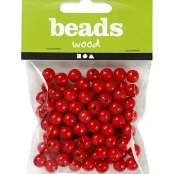 Træperler, dia. 10 mm, hulstr. 3 mm, rød, 20g, ca. 70 stk.