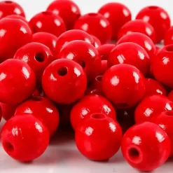 Træperler, dia. 10 mm, hulstr. 3 mm, rød, 20g, ca. 70 stk.