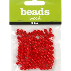 Træperler, dia. 5 mm, hulstr. 1,5 mm, rød, 6g, ca. 180 stk.