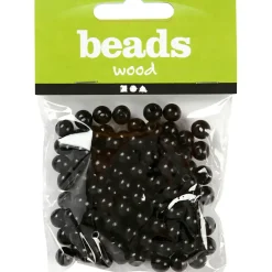Træperler, dia. 10 mm, hulstr. 3 mm, sort, 20g, ca. 70 stk.