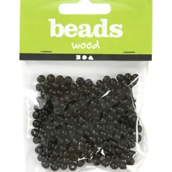 Træperler, dia. 5 mm, hulstr. 1,5 mm, sort, 6g, ca. 180 stk.