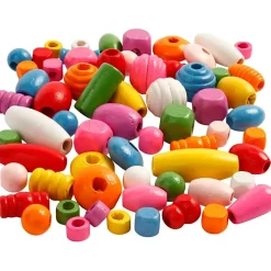 Træperler, diam. 5-28 mm, hulstr. 2,5-3 mm, ass. farver, 800 g, 2 l/ 1 spand