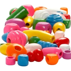 Træperler, diam. 5-28 mm, hulstr. 2,5-3 mm, ass. farver, 800 g, 2 l/ 1 spand