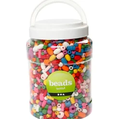 Træperler, diam. 5-28 mm, hulstr. 2,5-3 mm, ass. farver, 800 g, 2 l/ 1 spand