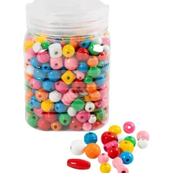 Træperler, diam. 5-28 mm, hulstr. 2,5-3 mm, ass. farver, 400 g/ 1 spand
