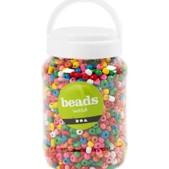 Træperler, diam. 5-8 mm, hulstr. 1.5 mm, ass. farver, 175 g, 400 ml/ 1 spand