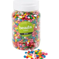 Træperler, diam. 5-8 mm, hulstr. 1.5 mm, ass. farver, 175 g, 400 ml/ 1 spand
