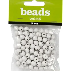 Træperler - hvid - 10 mm - hul 3 mm - 20 g - ca. 70 stk
