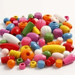 Træperler - 5-28mm hul 2,5-3mm 200g/400ml - assorterede - kinesisk bærtræ