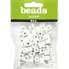 Træperler, str. 8x8 mm, hulstr. 3 mm, hvid, græstræ, A-Z, &, #, ?, 96ass.