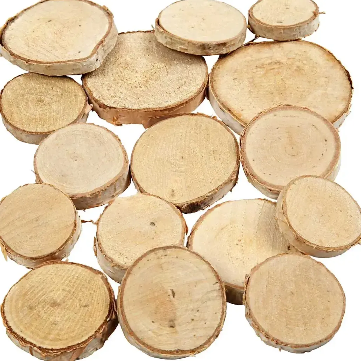 Træskive mix diameter 25-45 mm tykkelse 7 mm - 600 gram