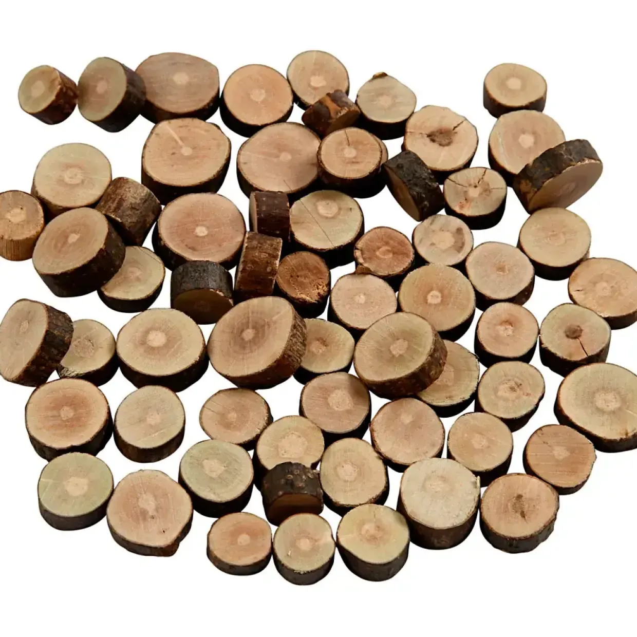 Træskiver med bark - Mix - Diameter 10-15 mm - Tykkelse 5 mm - 230 g