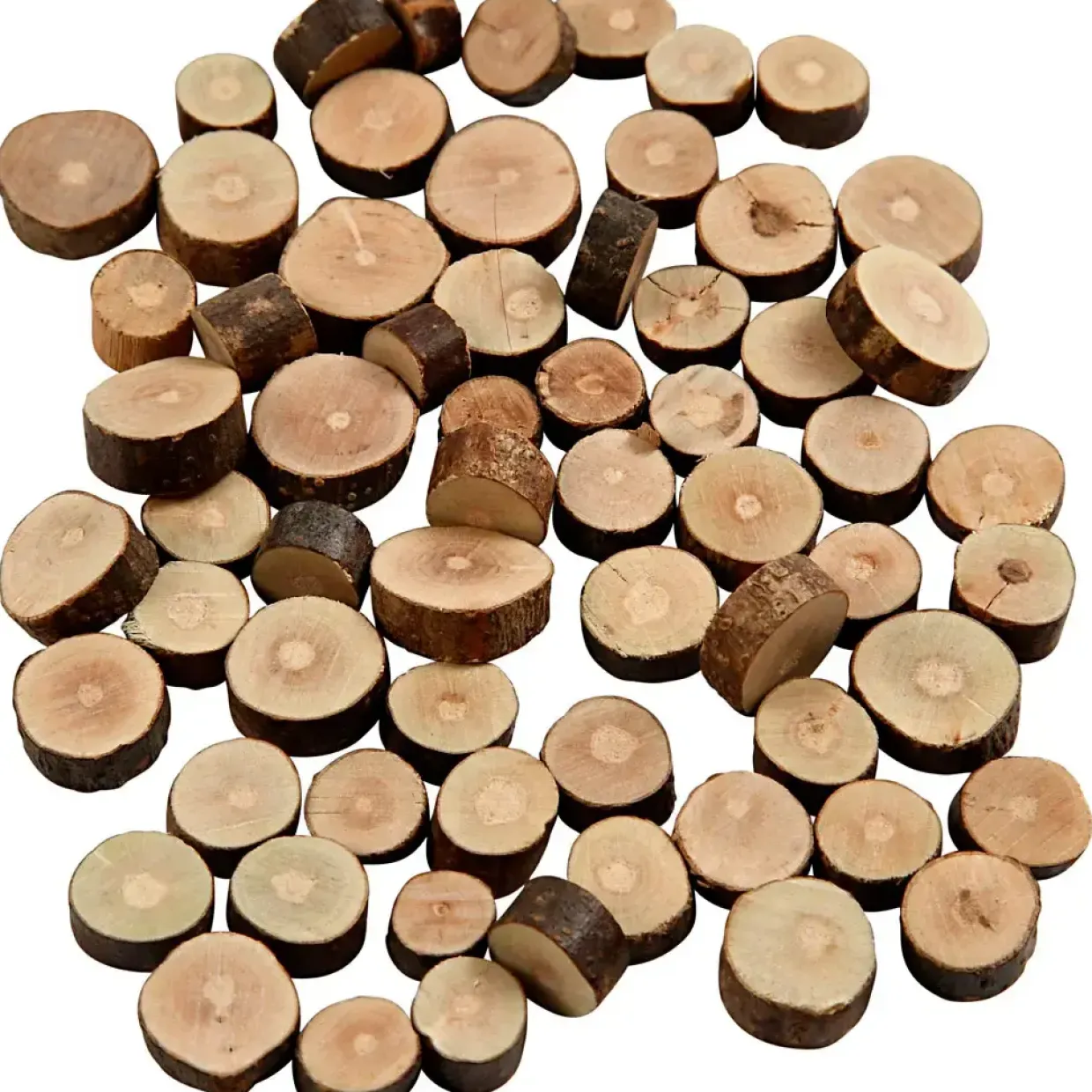Træskiver med bark - Mix - Diameter 10-15 mm - Tykkelse 5 mm - 230 g