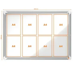 Udhængsskab glas indendør Nobo 8xA4 hvid