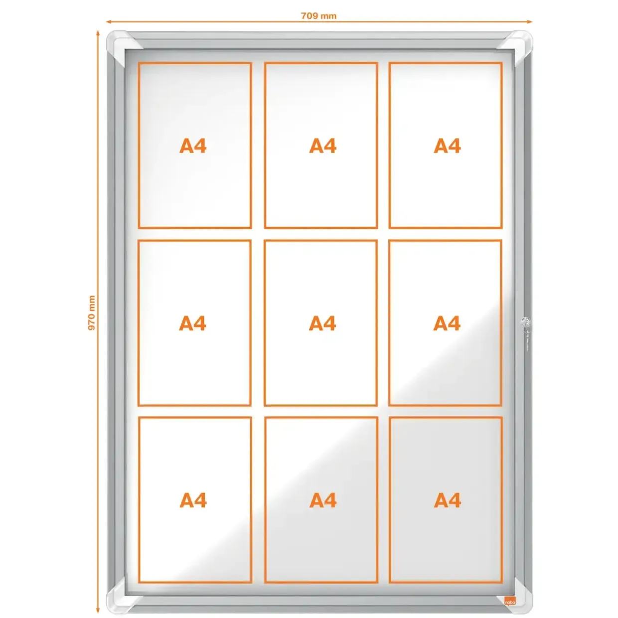 Udhængsskab Nobo glas indendørs 9xA4 hvid