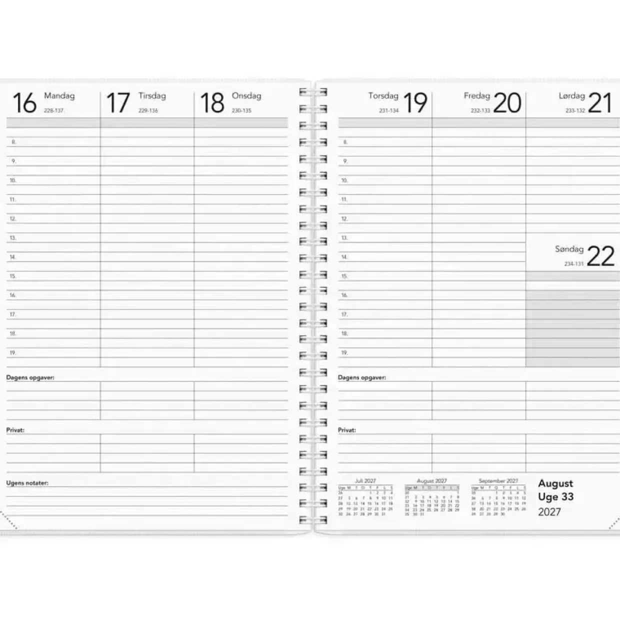 Ugekalender - Basic - A5 - Spiral - Højformat - PP-plast - Grøn -2027 - Mayland - 27267000