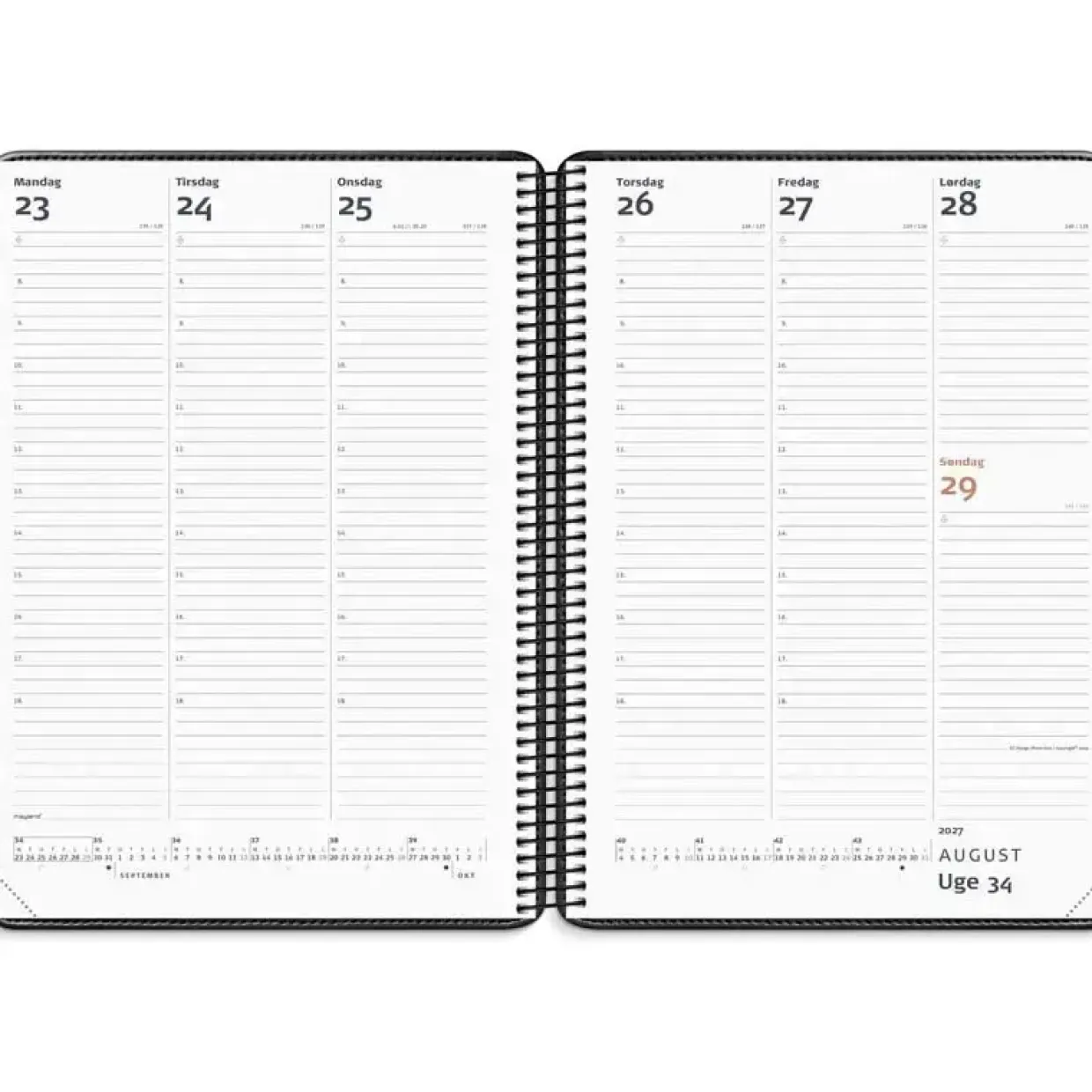 Ugekalender - Diplomat - 187x250mm - Spiral - Højformat - Kunstskind - Sort - 2027 - Mayland - 27194500
