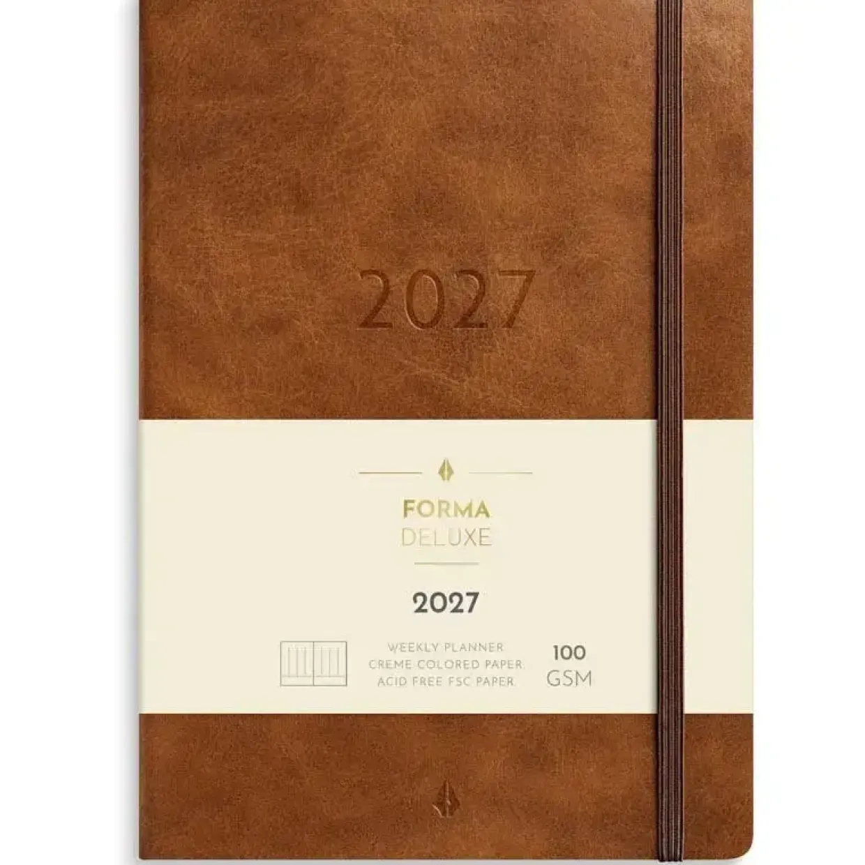 Ugekalender - Forma Deluxe - A5 - Højformat - Kunstskind - Brun - 2027 - Mayland - 27200800