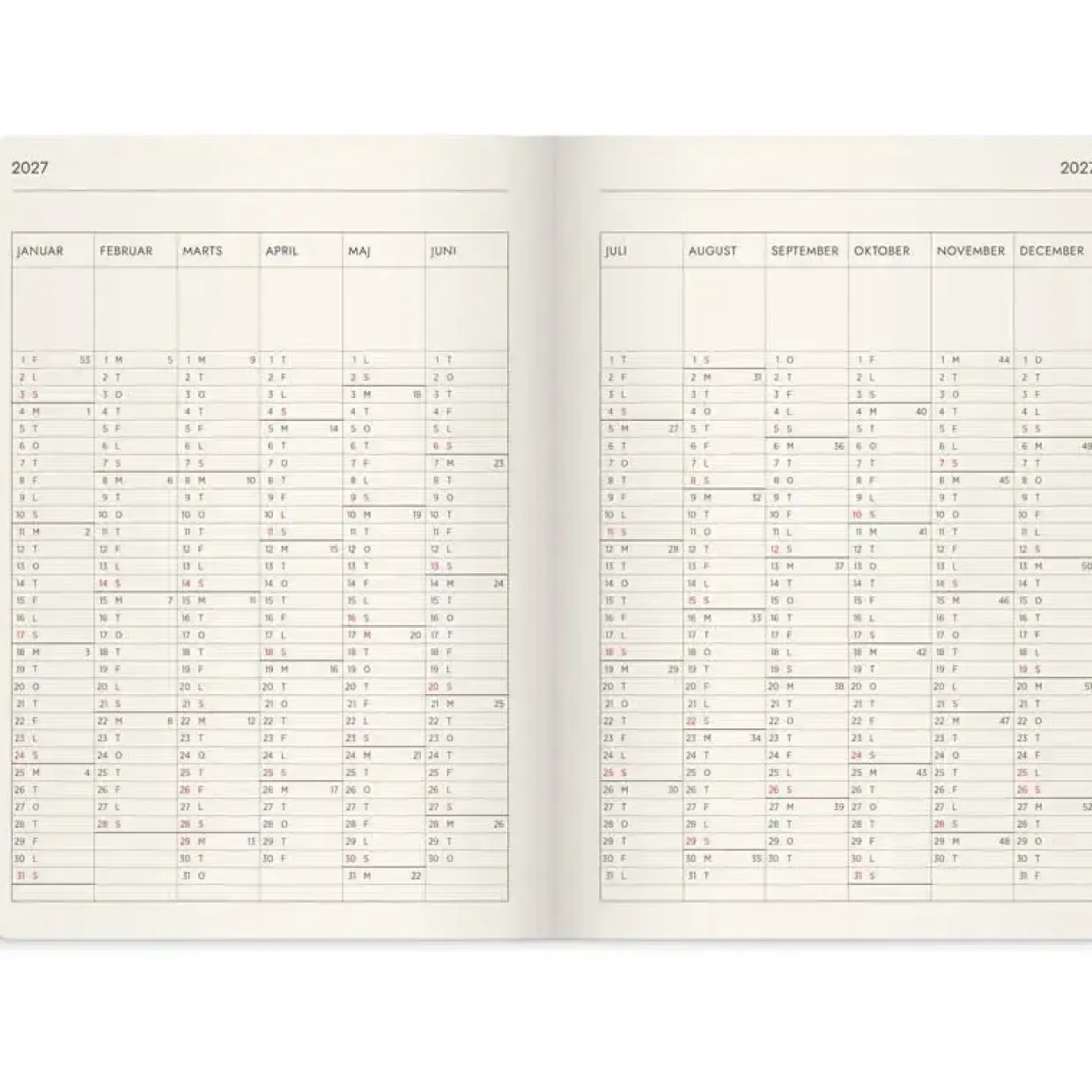 Ugekalender - Forma Deluxe - A5 - Højformat - Kunstskind - Brun - 2027 - Mayland - 27200800