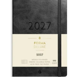 Ugekalender - Forma Deluxe - A6 - Tværformat - Kunstskind - Sort - 2027 - Mayland - 27201400
