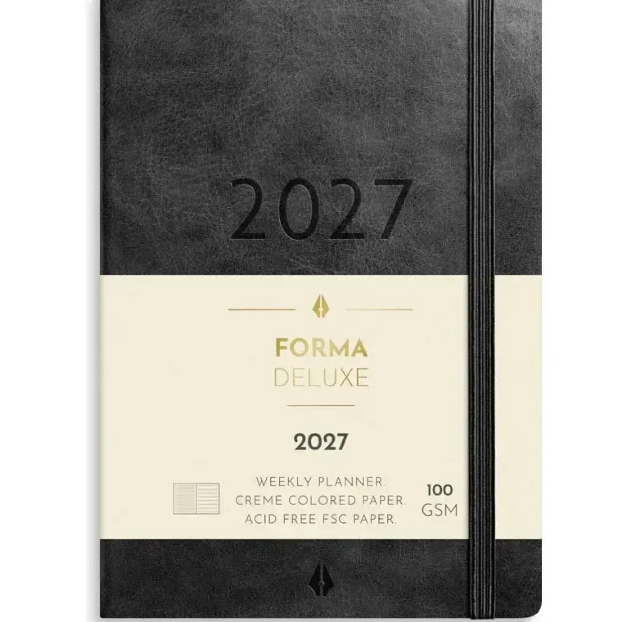 Ugekalender - Forma Deluxe - A6 - Tværformat - Kunstskind - Sort - 2027 - Mayland - 27201400