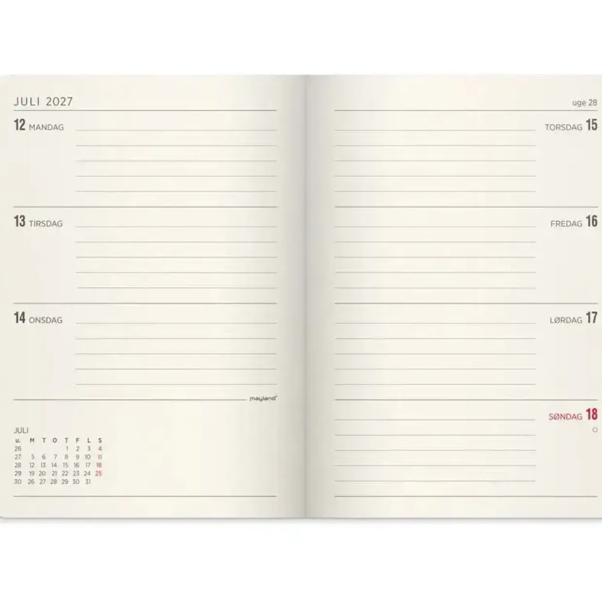 Ugekalender - Forma Deluxe - A6 - Tværformat - Kunstskind - Sort - 2027 - Mayland - 27201400