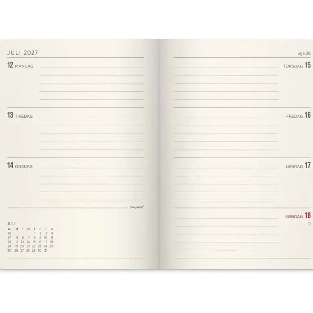Ugekalender - Forma Deluxe - A6 - Tværformat - Kunstskind - Brun - 2027 - Mayland - 27201410