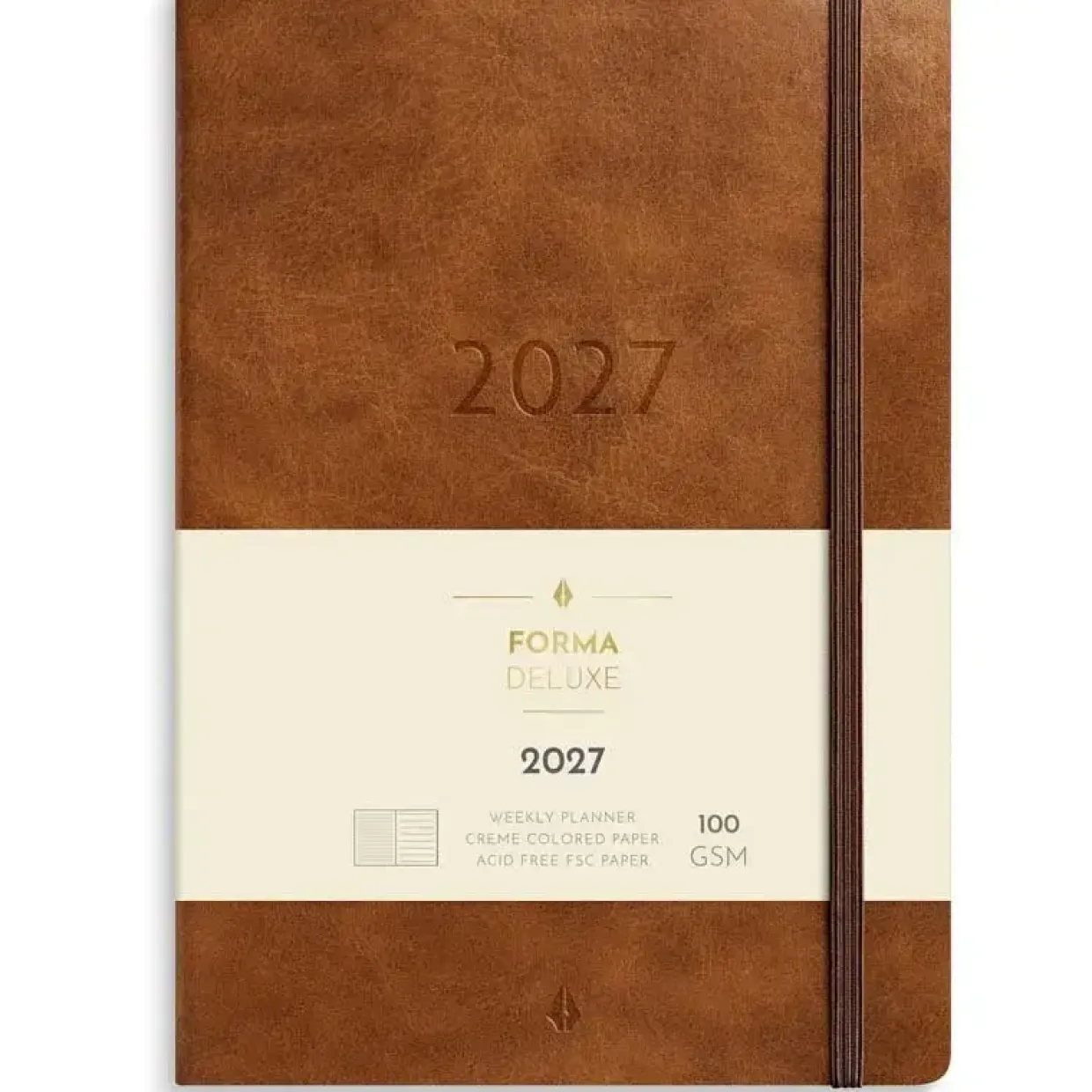 Ugekalender - Forma Deluxe - A5 - Tværformat - Kunstskind - Brun - 2027 - Mayland - 27200630