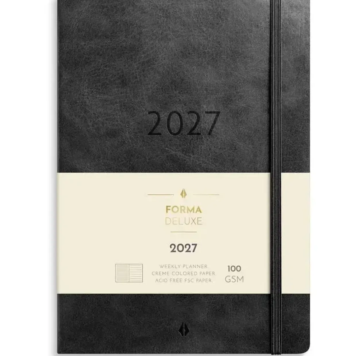 Ugekalender - Forma Deluxe - A5 - Tværformat - Kunstskind - Sort - Mayland - 27200620