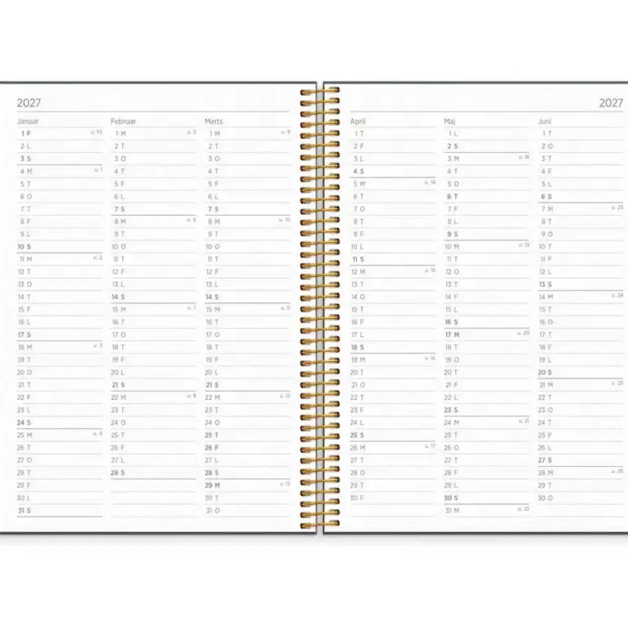Ugekalender - Organizer & Notes - A5 - Spiral - Tværformat - Blå - 2027 - Mayland - 27226500