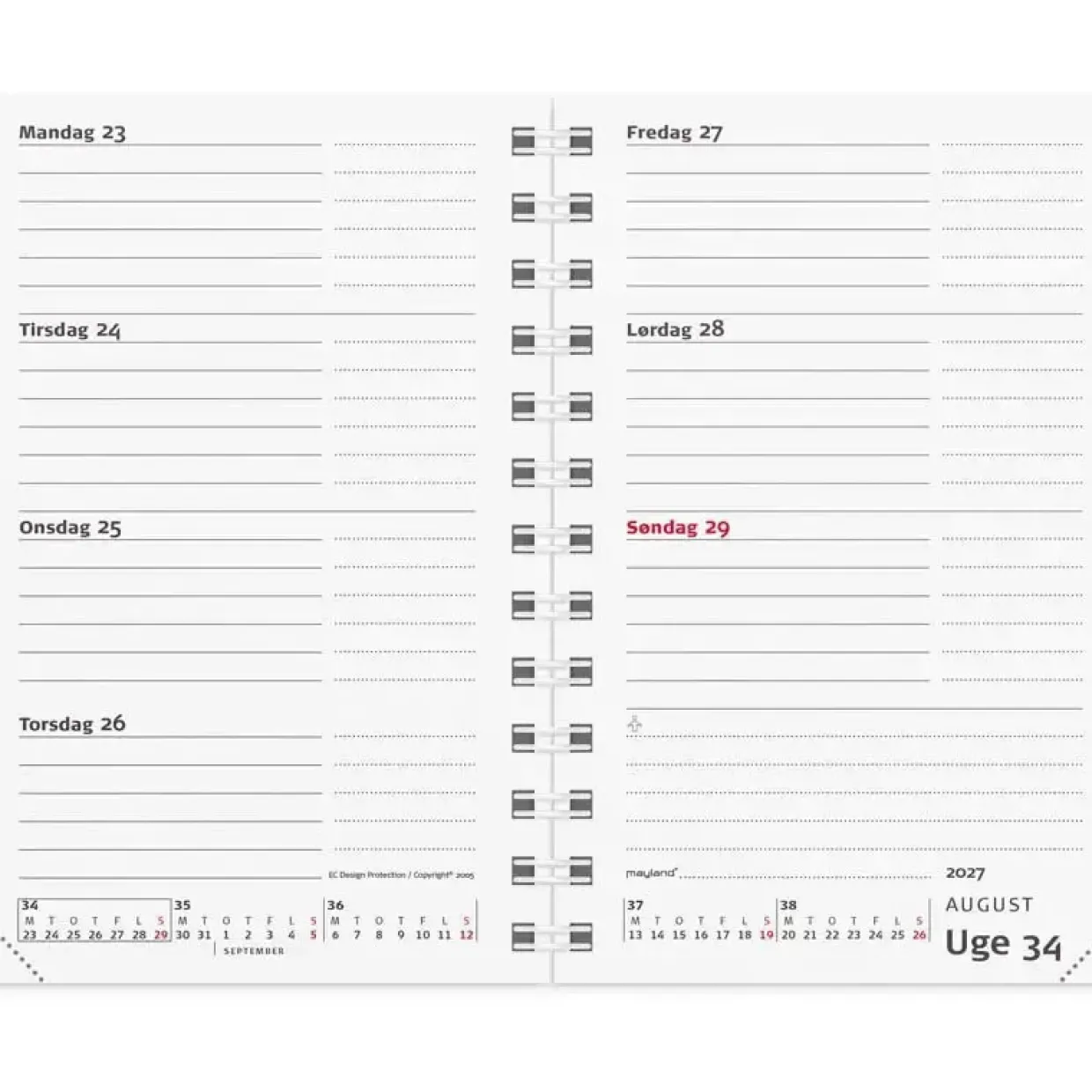 Ugekalender REFILL - Mini Planner - 85x127mm - Spiral - Tværformat - 2027 - Mayland - 27084800