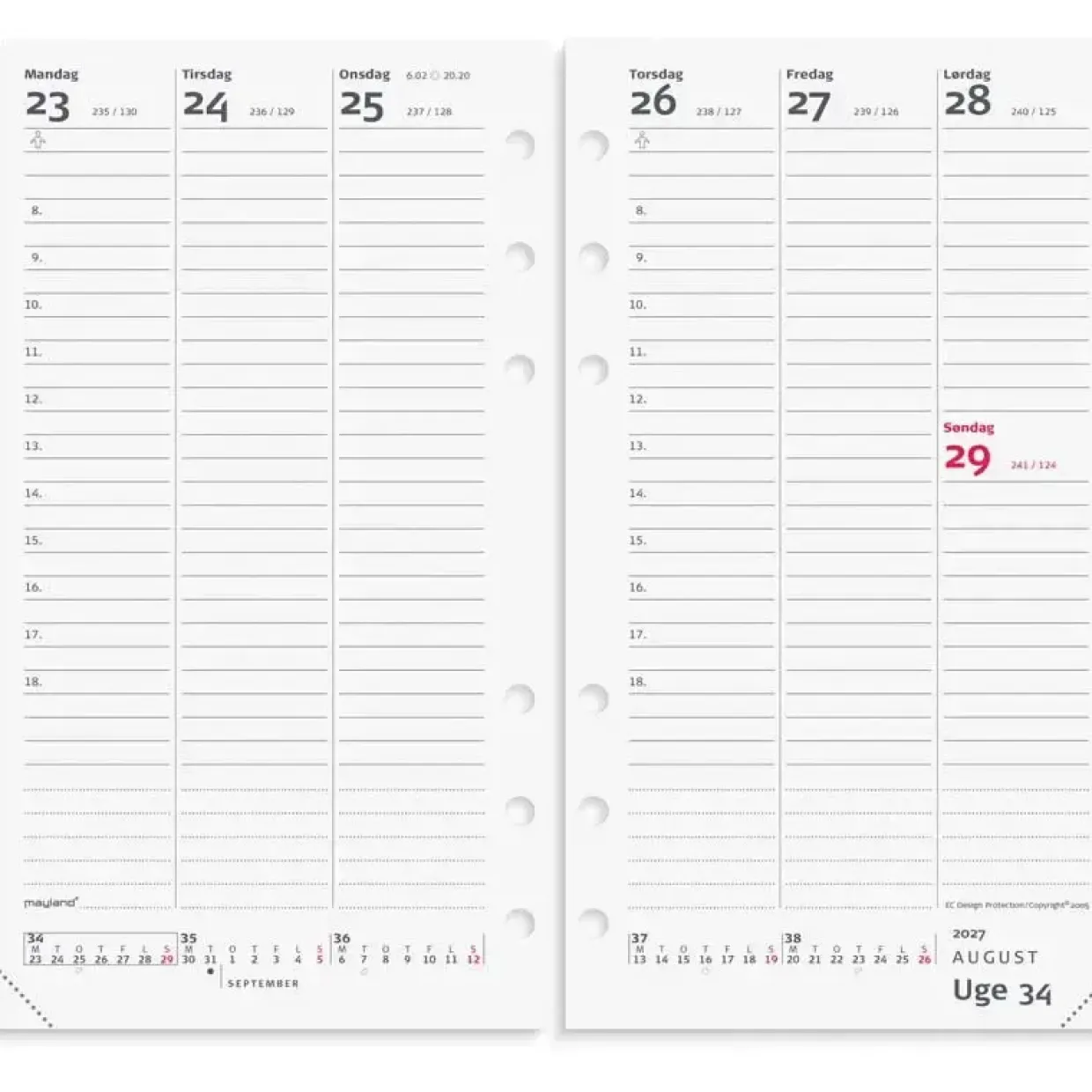 Ugekalender - System PP kalender - 146x194mm - Højformat - Skind - Sort - 2027 - Mayland - 27271100