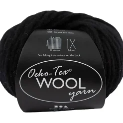 Uldgarn, L: 50 M, pind 8-9, sort, 50 g/ 1 ngl.