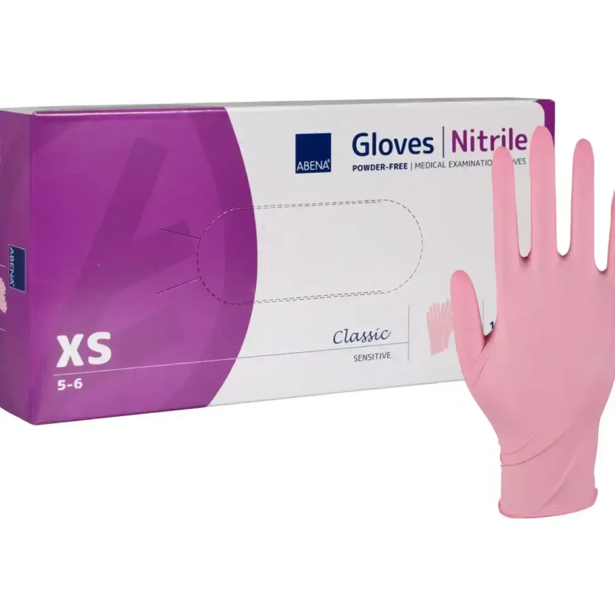 Undersøgelseshandske - Abena Classic Sensitive XS Pink Nitril - pudderfri - 100 stk