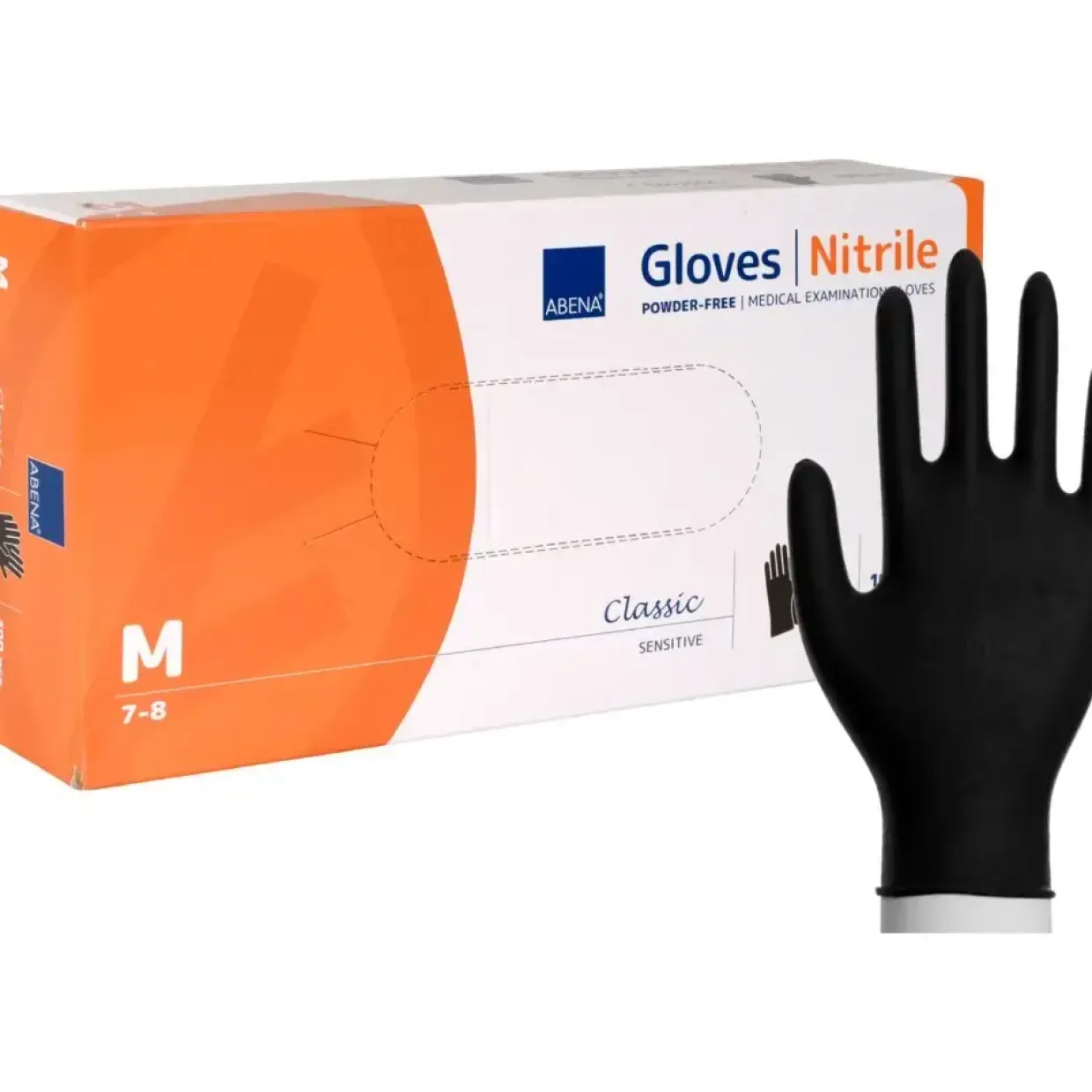 Undersøgelseshandske - ABENA Classic Sensitive - Nitril - Sort - M - 100 Stk.