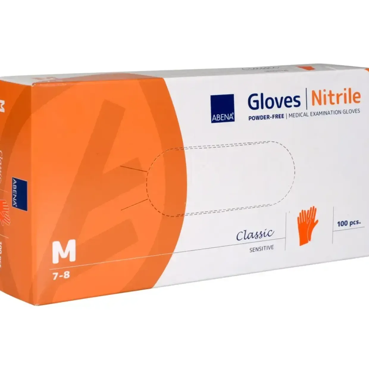 Undersøgelseshandske - ABENA Classic Sensitive - Nitril - Orange - Pudderfri - Str. M - 100 stk
