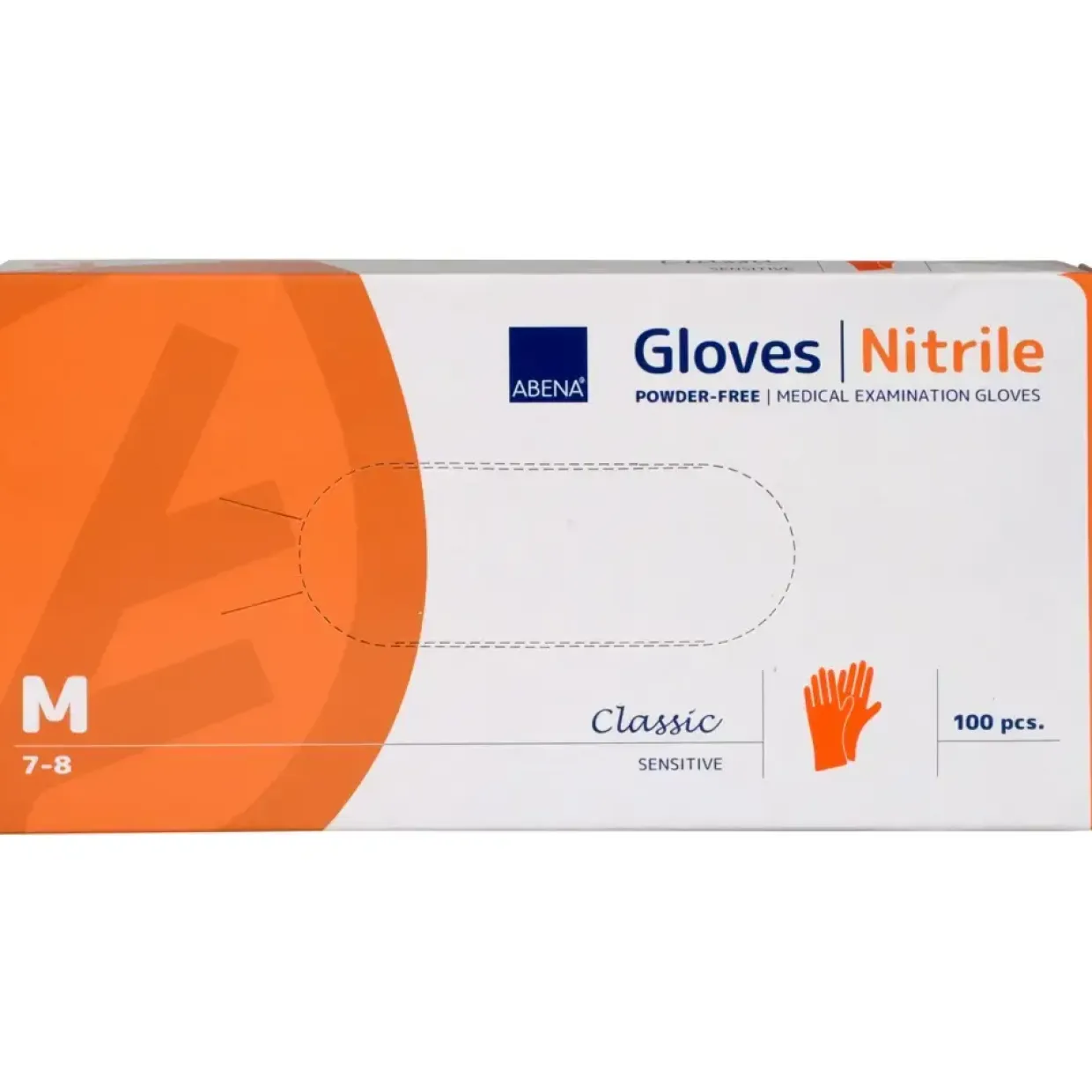 Undersøgelseshandske - ABENA Classic Sensitive - Nitril - Orange - Pudderfri - Str. M - 100 stk